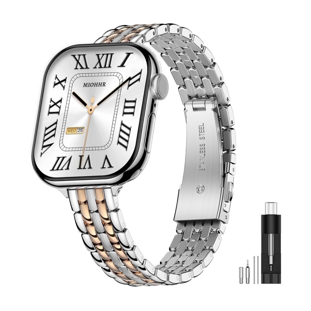 MioHHR Slim Metal Band for Apple Watch 38 40 41 42mm Silver Rose Gold Stainless